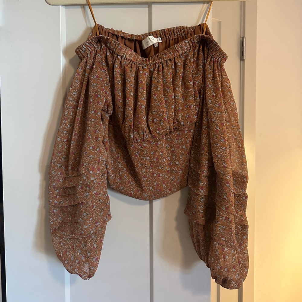 Astr Brown Floral Off-Shoulder Blouse